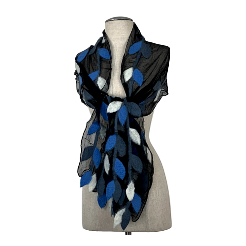 Blue White and Dark Gray Leaf Scarf